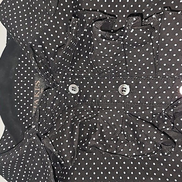 Lia Kes Black and White Dot Ruffle Long Sleeve Button Down Shirt Sz 4 - Picture 16 of 16